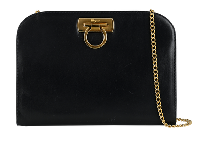 Clutch On Strap, £350, Handbags, Black, Leather, Front view